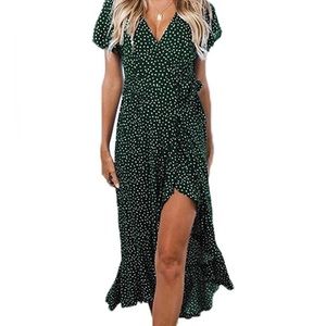 ZESICA Women's Bohemian Forest Green Maxi Dress: NEW !!